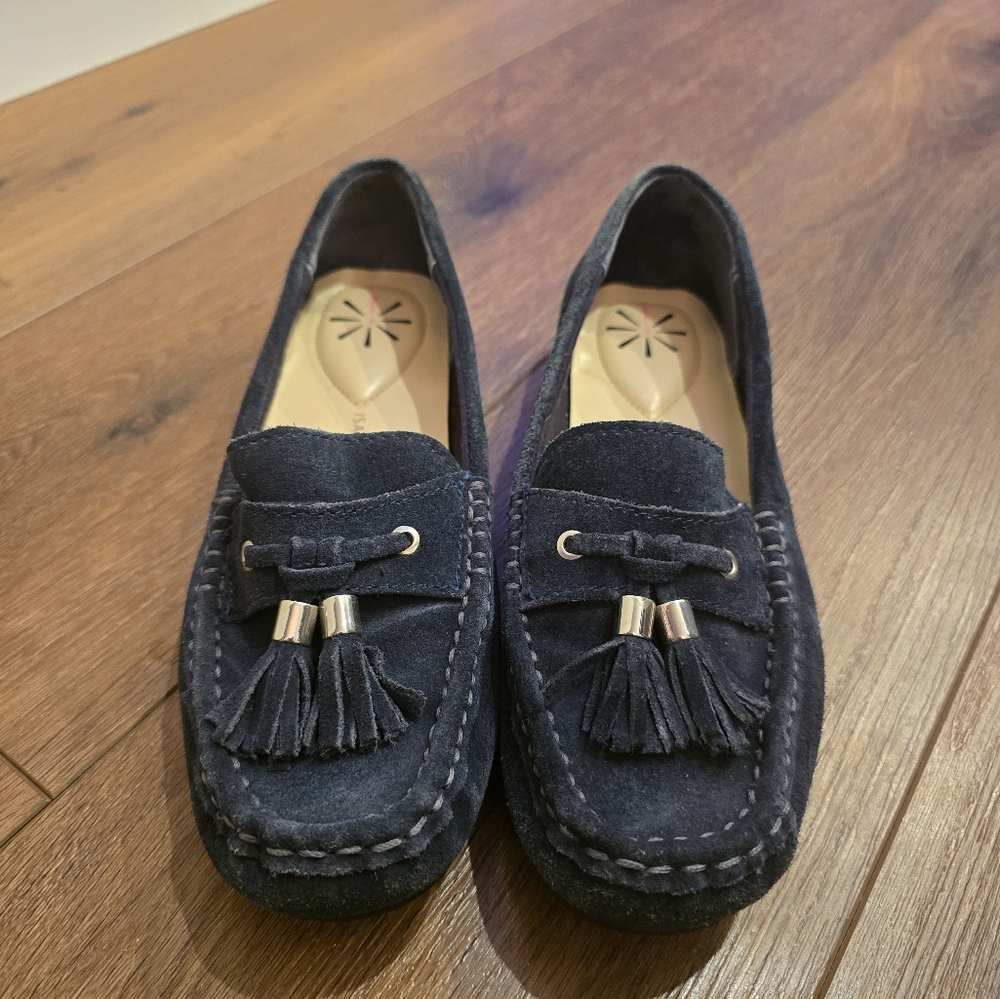 ISAAC MIZRAHI LIVE IMALIA WOMEN SZ 7M BLUE SUEDE BOW MOCCASINS LOAFERS SHOES